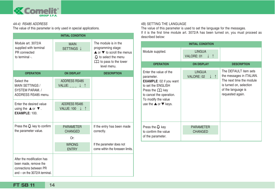 Comelit FT SB 11 User Manual | Page 16 / 40