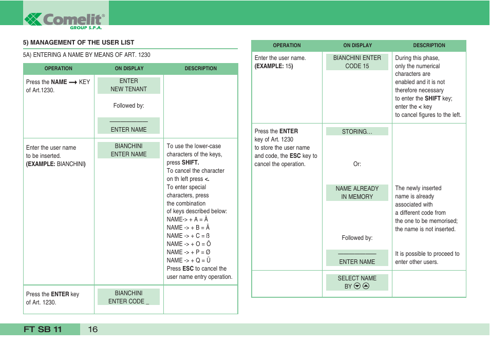 Comelit FT SB 11 User Manual | Page 18 / 40