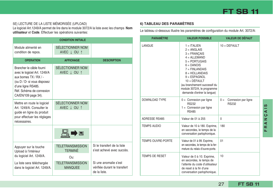 Ft sb 11 | Comelit FT SB 11 User Manual | Page 29 / 40