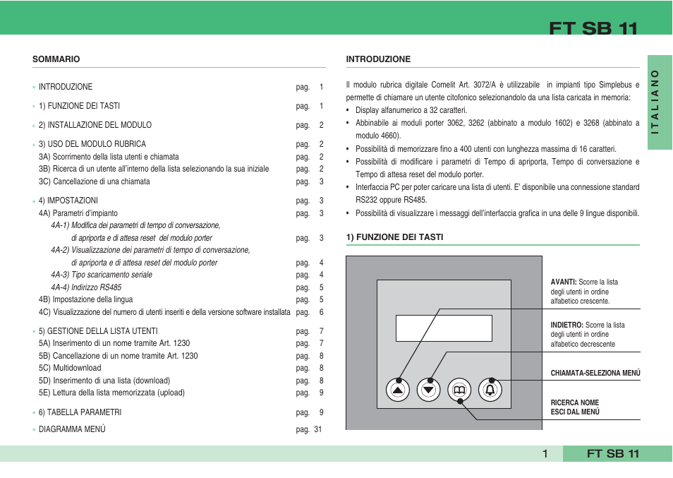 Ft sb 11 | Comelit FT SB 11 User Manual | Page 3 / 40