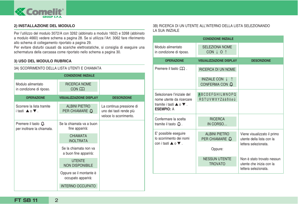 Comelit FT SB 11 User Manual | Page 4 / 40