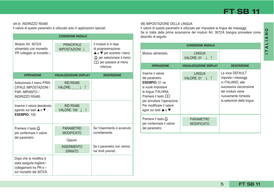 Ft sb 11 | Comelit FT SB 11 User Manual | Page 7 / 40