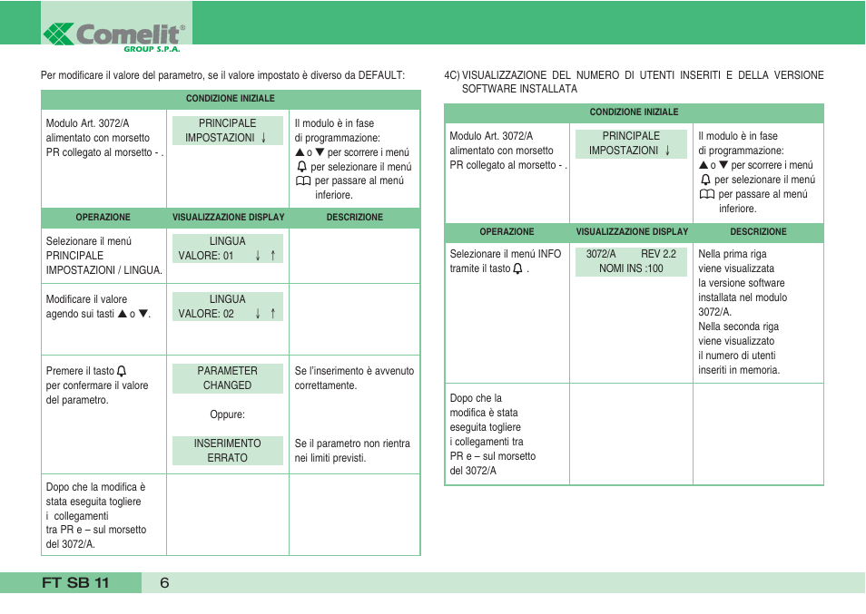 Comelit FT SB 11 User Manual | Page 8 / 40