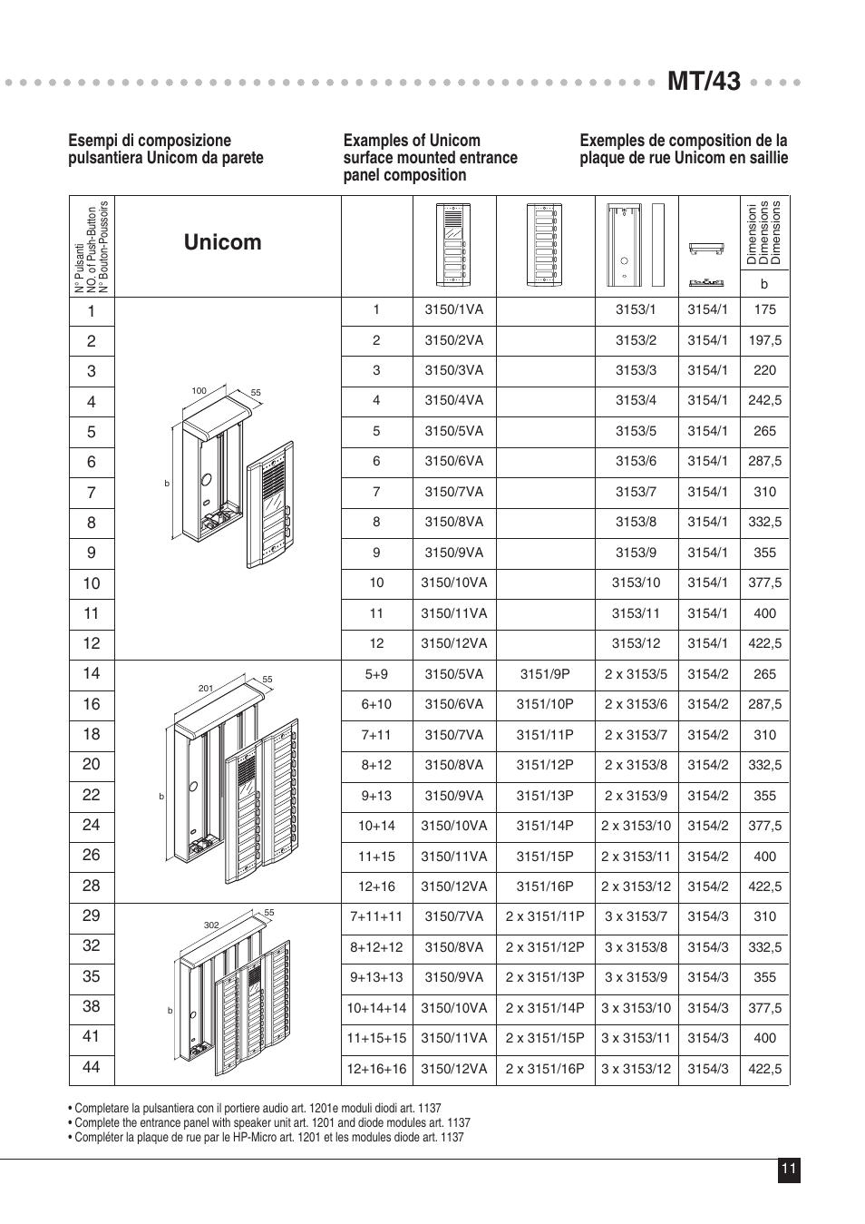 Mt/43, Unicom | Comelit MT 43 User Manual | Page 12 / 42