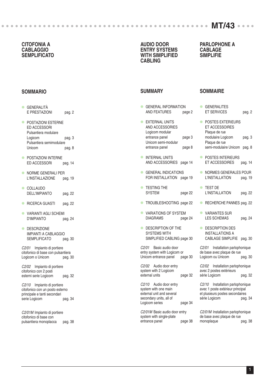 Mt/43 | Comelit MT 43 User Manual | Page 2 / 42