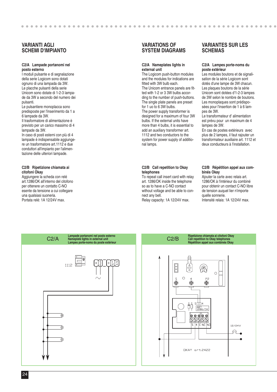 Varianti agli schemi d'impianto, Variations of system diagrams, Variantes sur les schemas | Comelit MT 43 User Manual | Page 25 / 42