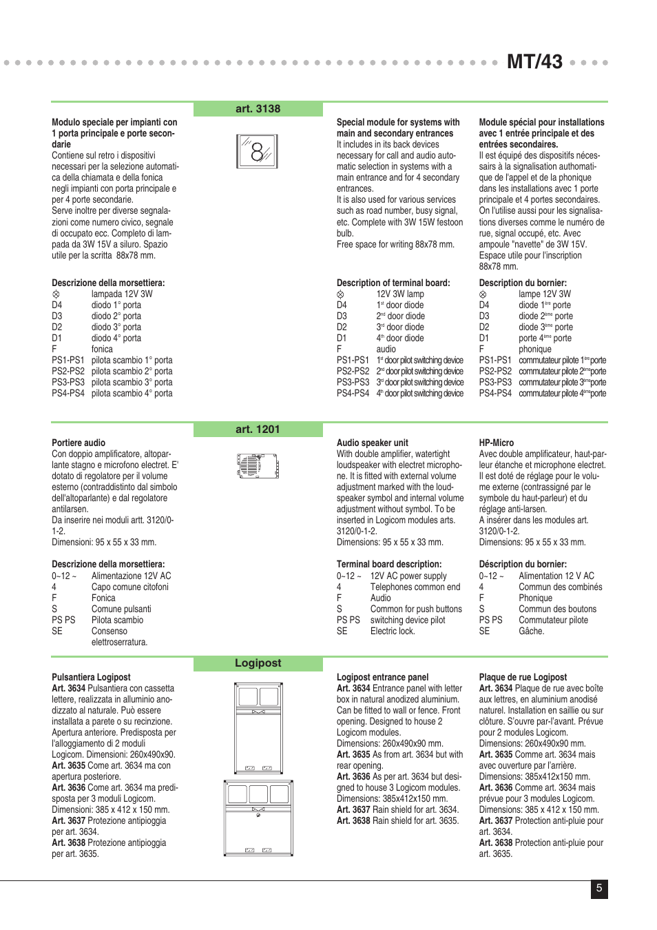 Mt/43 | Comelit MT 43 User Manual | Page 6 / 42