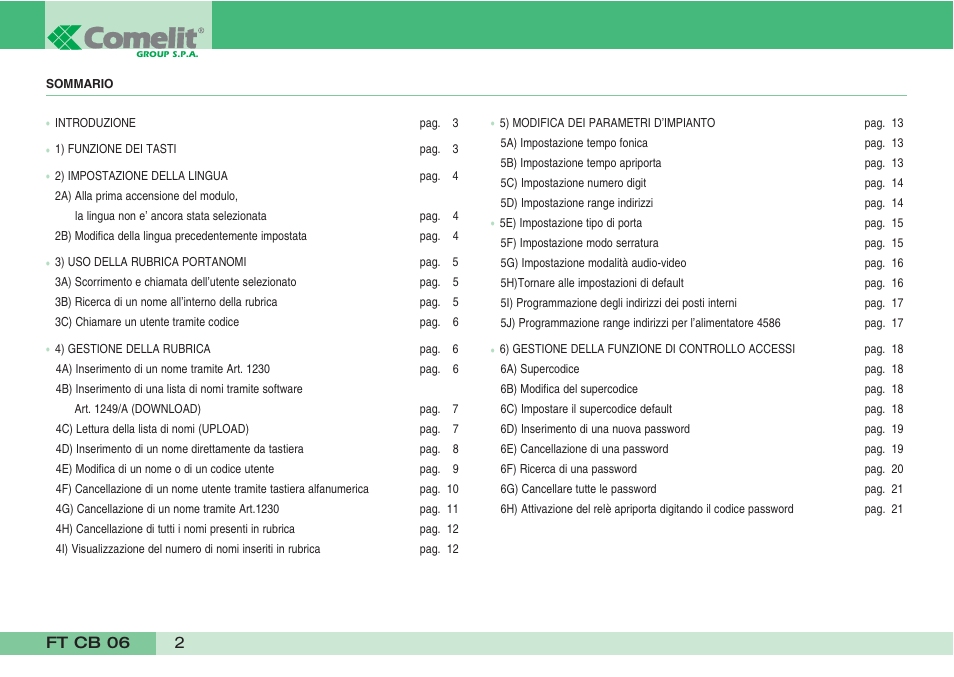 Comelit FT CB 06 User Manual | Page 4 / 72