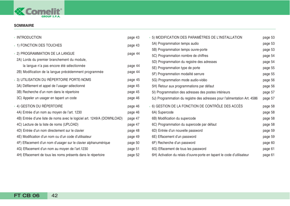 Comelit FT CB 06 User Manual | Page 44 / 72