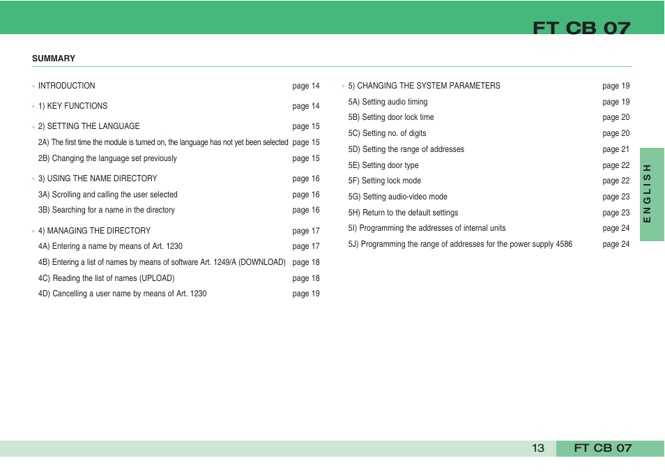 Ft cb 07 | Comelit FT CB 07 User Manual | Page 15 / 44