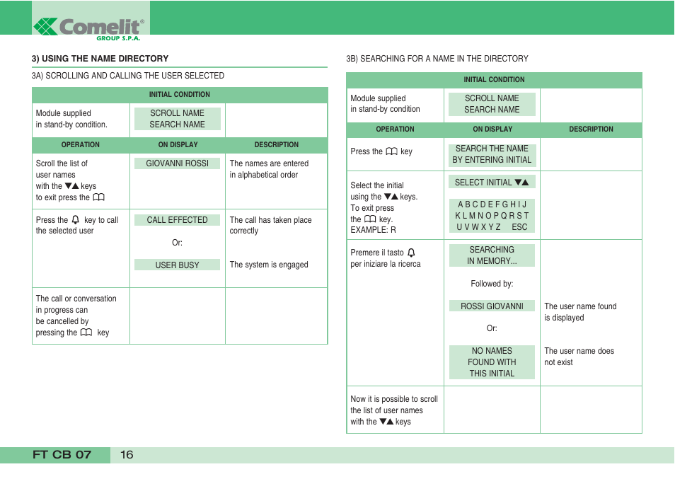 Comelit FT CB 07 User Manual | Page 18 / 44