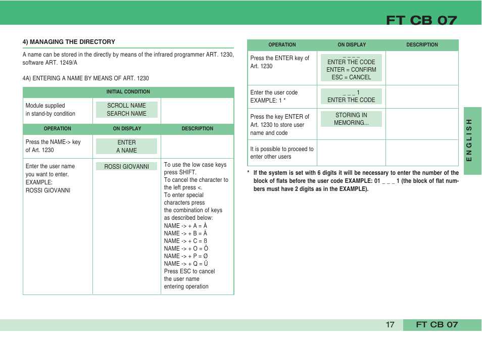 Ft cb 07 | Comelit FT CB 07 User Manual | Page 19 / 44