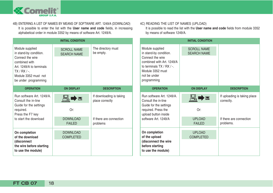 Comelit FT CB 07 User Manual | Page 20 / 44