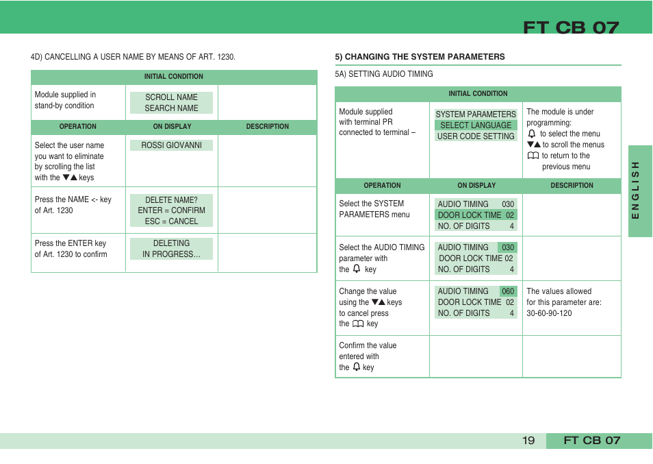 Ft cb 07 | Comelit FT CB 07 User Manual | Page 21 / 44