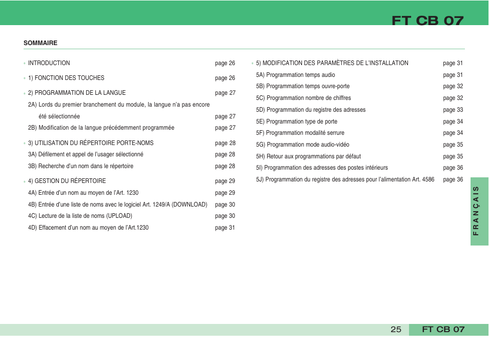 Ft cb 07 | Comelit FT CB 07 User Manual | Page 27 / 44