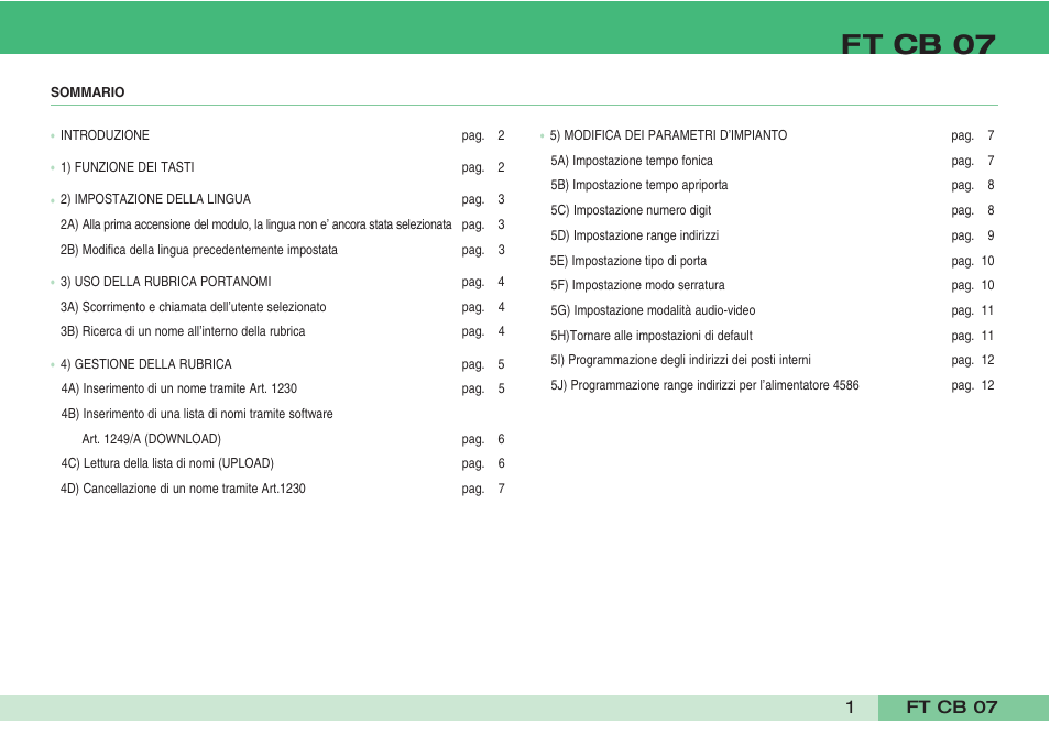 Ft cb 07 | Comelit FT CB 07 User Manual | Page 3 / 44