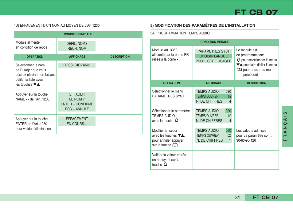 Ft cb 07 | Comelit FT CB 07 User Manual | Page 33 / 44