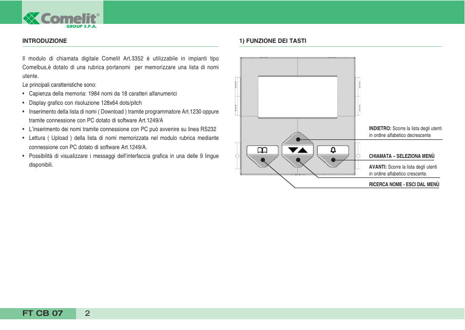 Comelit FT CB 07 User Manual | Page 4 / 44