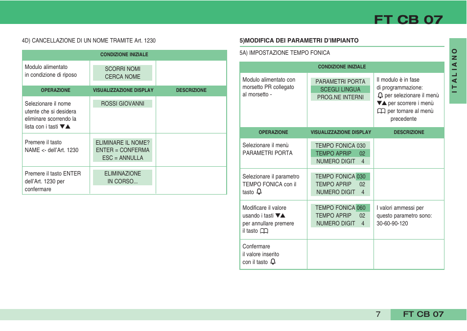 Ft cb 07 | Comelit FT CB 07 User Manual | Page 9 / 44