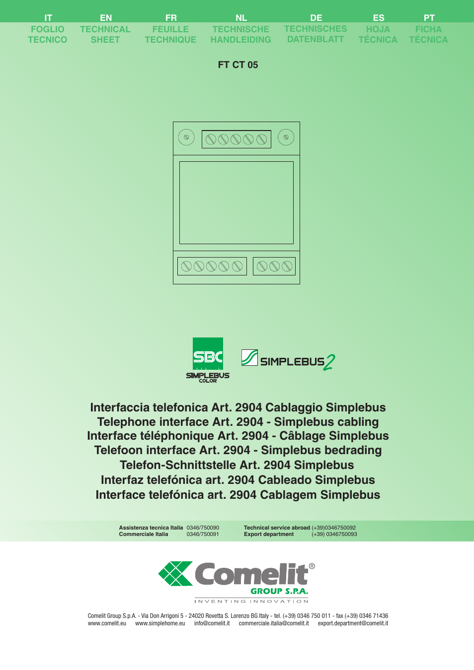 Comelit FT CT 05 User Manual | 20 pages