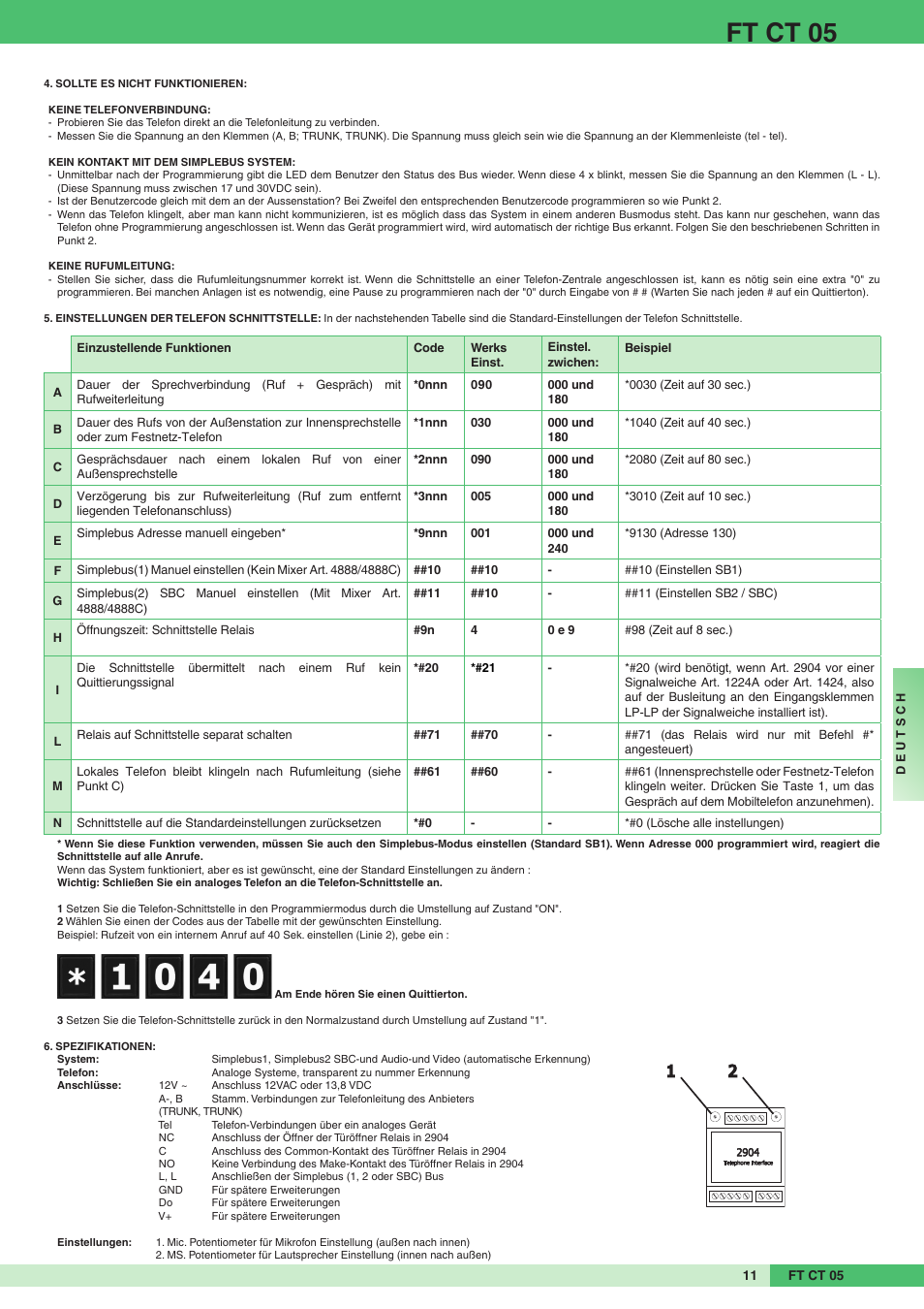 Ft ct 05 | Comelit FT CT 05 User Manual | Page 11 / 20