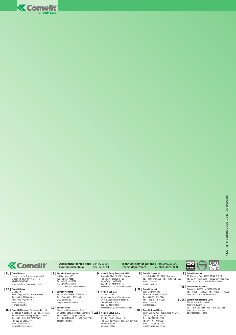 Comelit FT CT 05 User Manual | Page 20 / 20