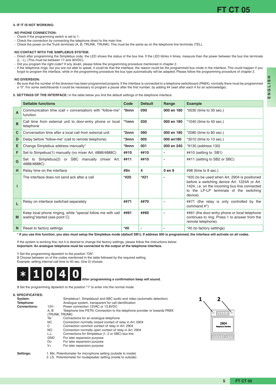 Ft ct 05 | Comelit FT CT 05 User Manual | Page 5 / 20