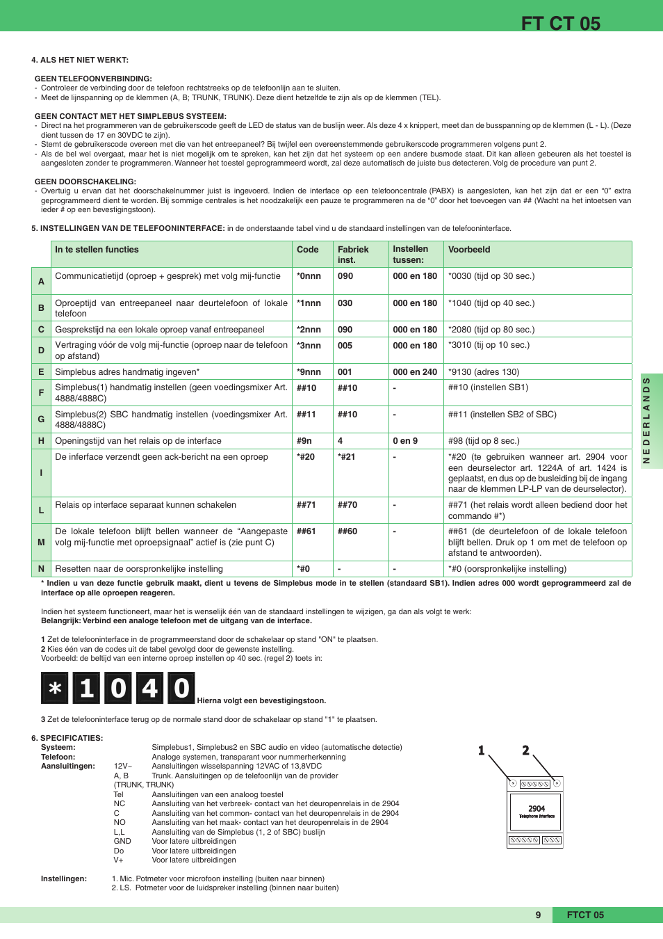 Ft ct 05 | Comelit FT CT 05 User Manual | Page 9 / 20