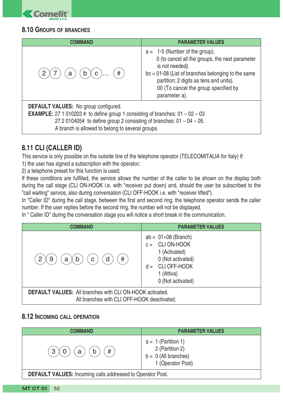10 g, 11 cli (caller id), 12 i | Comelit MT CT 01 User Manual | Page 53 / 86