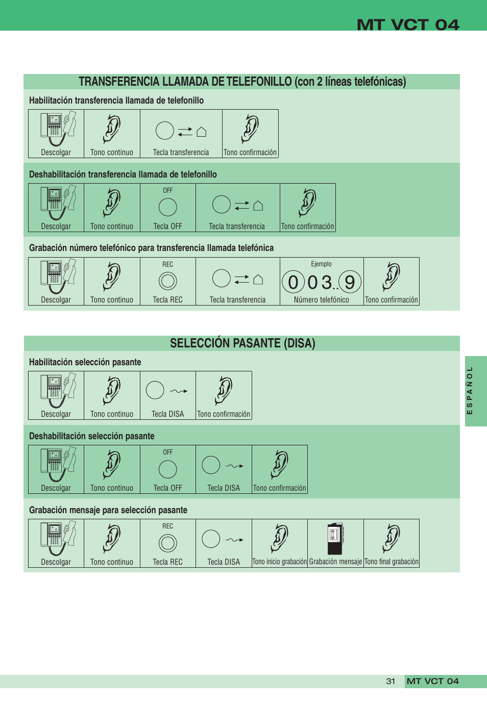 Mt vct 04, Selección pasante (disa) | Comelit MT VCT 04 User Manual | Page 31 / 32