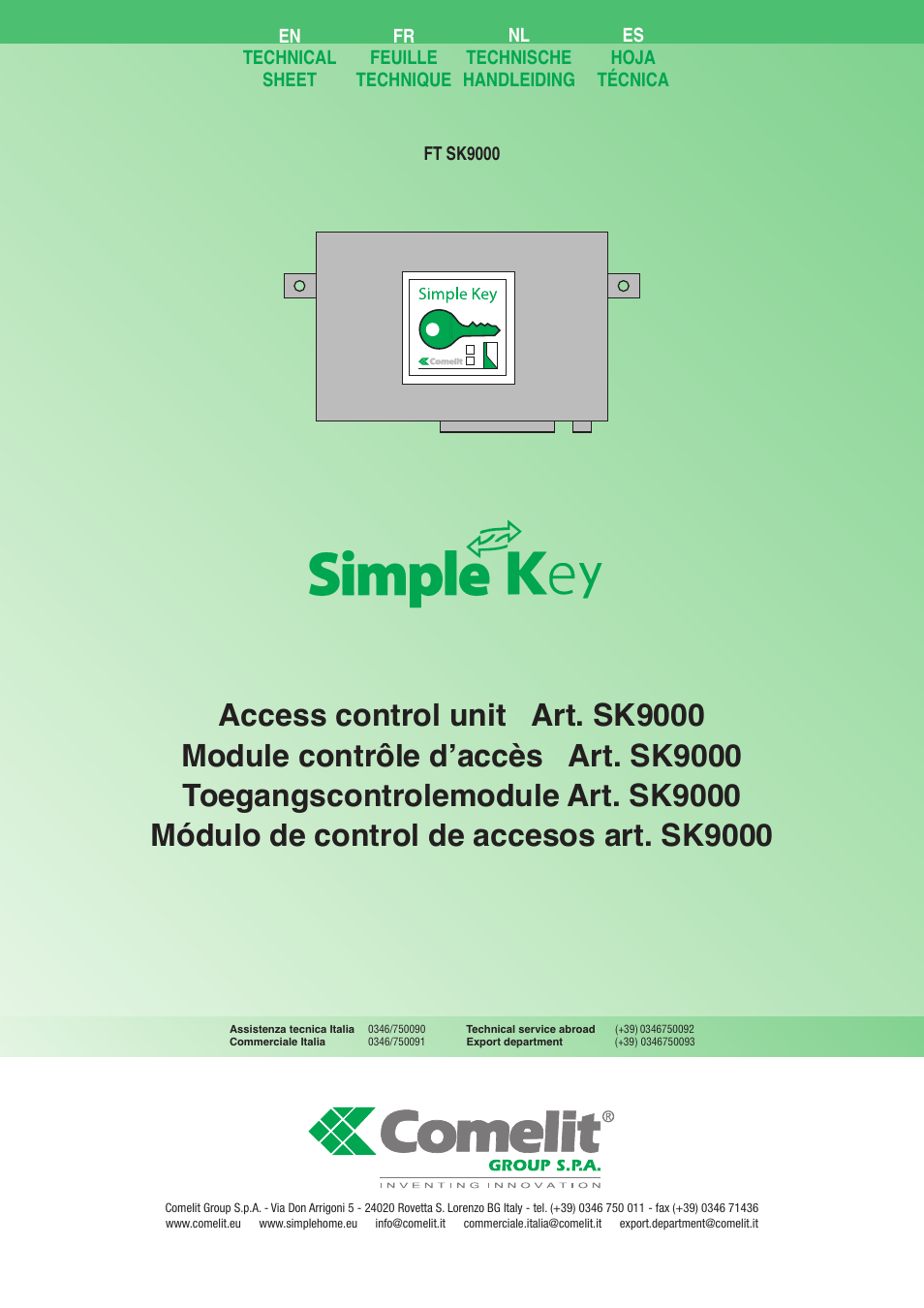 Comelit FT SK9000 User Manual | 12 pages