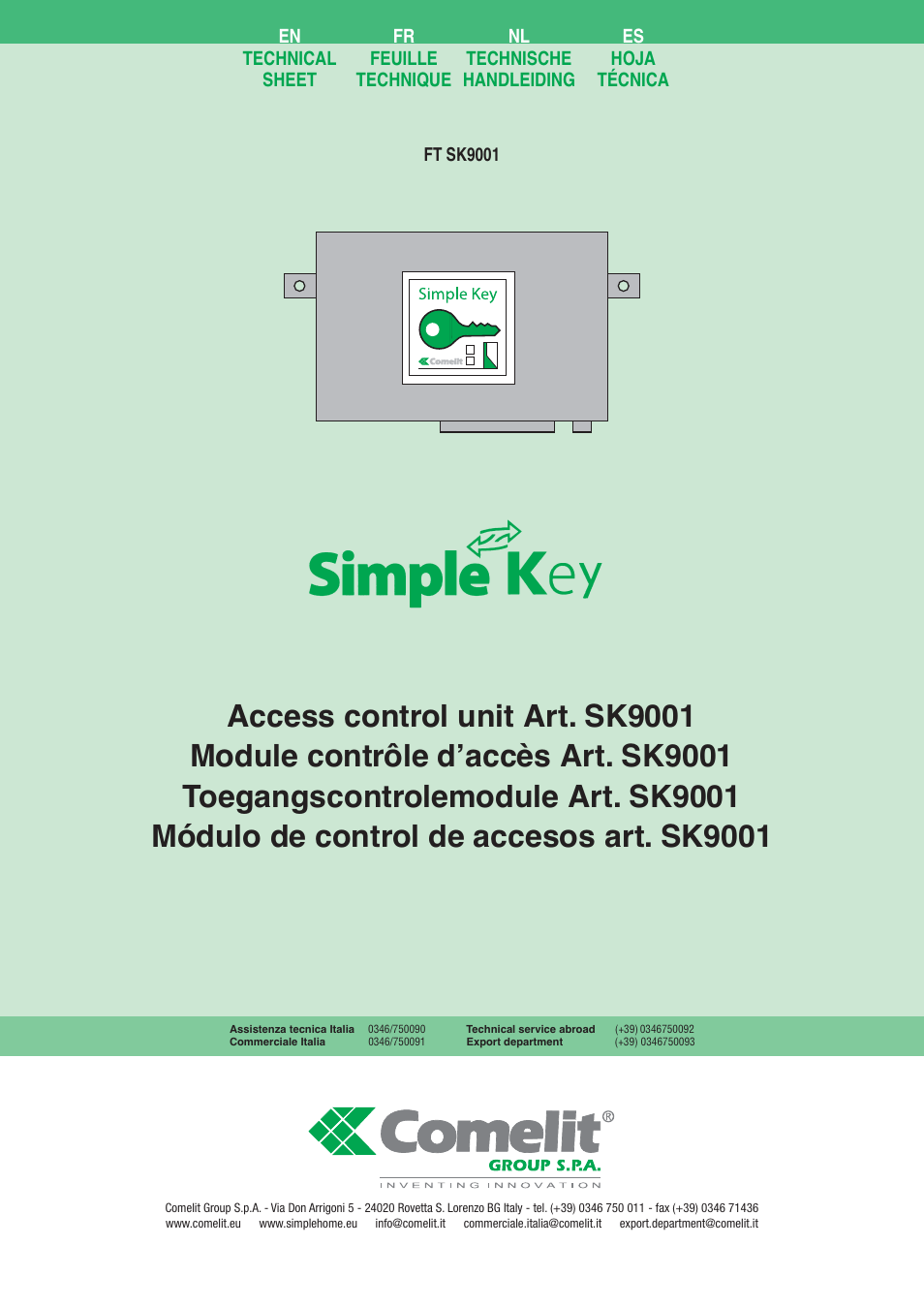 Comelit FT SK9001 User Manual | 16 pages