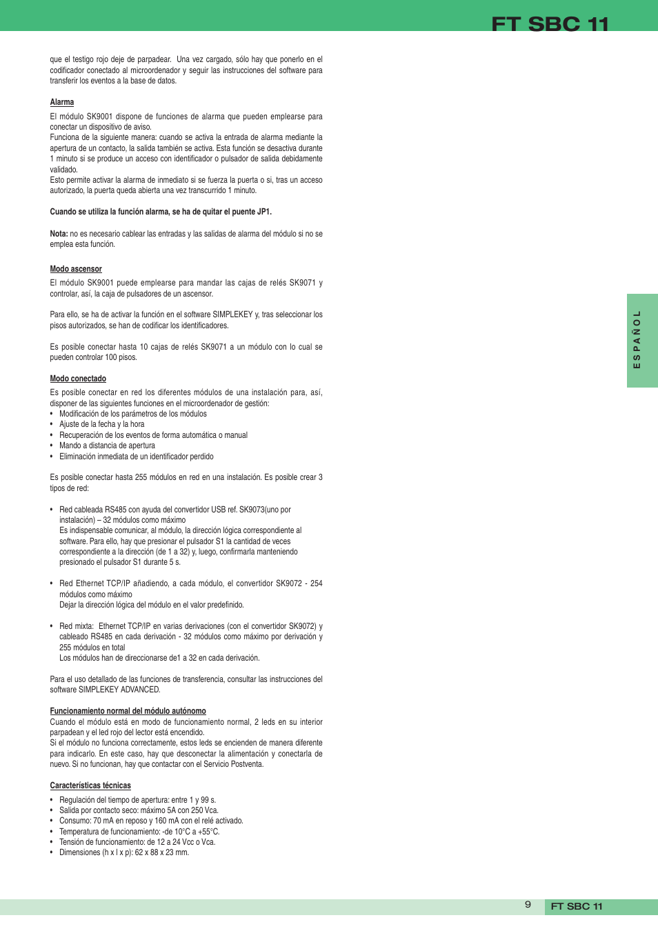 Ft sbc 11 | Comelit FT SK9001 User Manual | Page 9 / 16