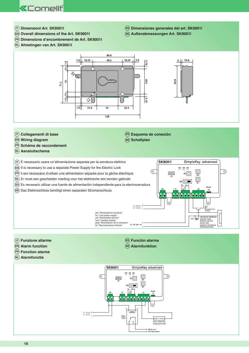 Comelit FT SK9001I User Manual | Page 16 / 20