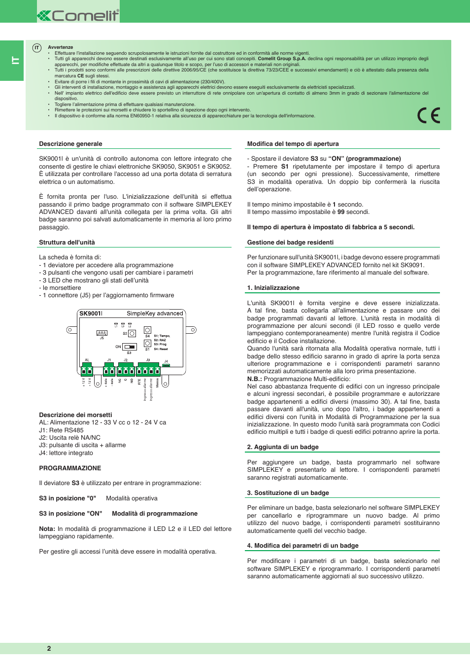 Comelit FT SK9001I User Manual | Page 2 / 20