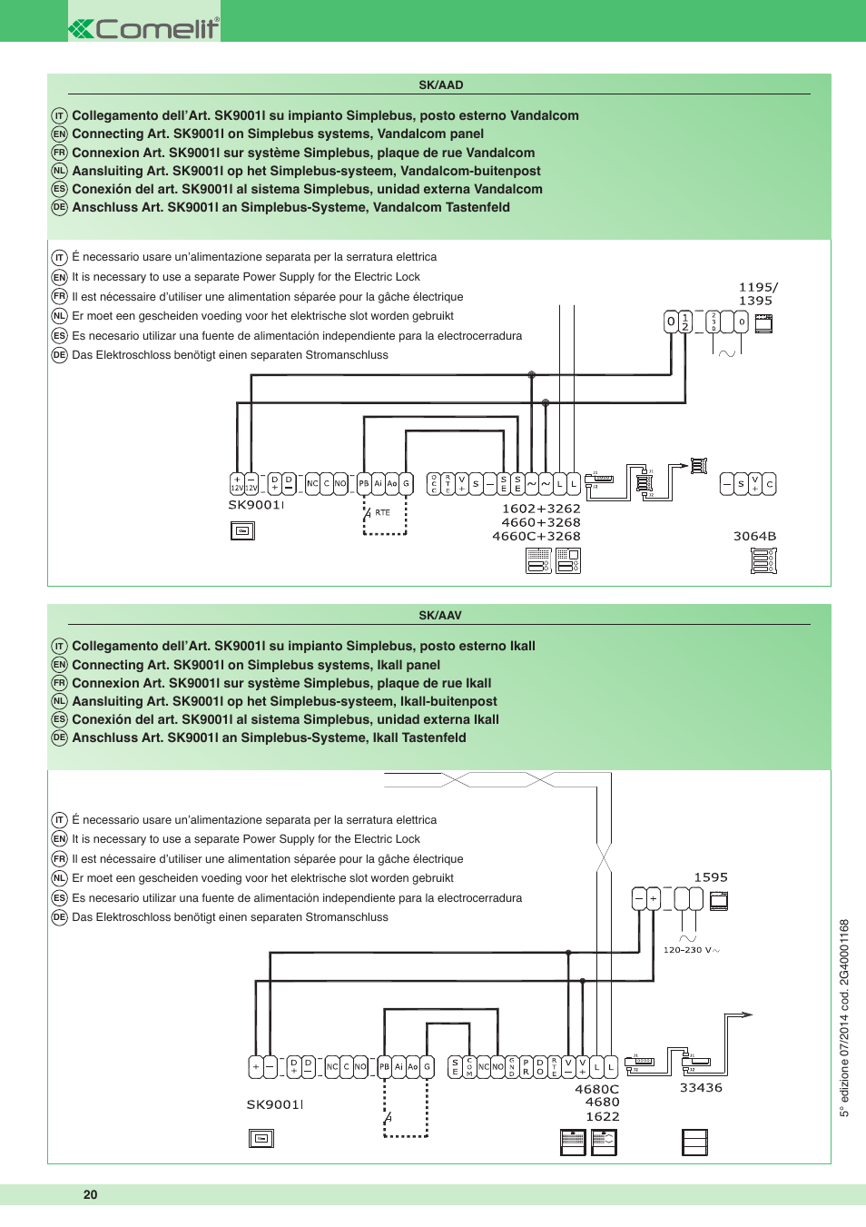 Comelit FT SK9001I User Manual | Page 20 / 20