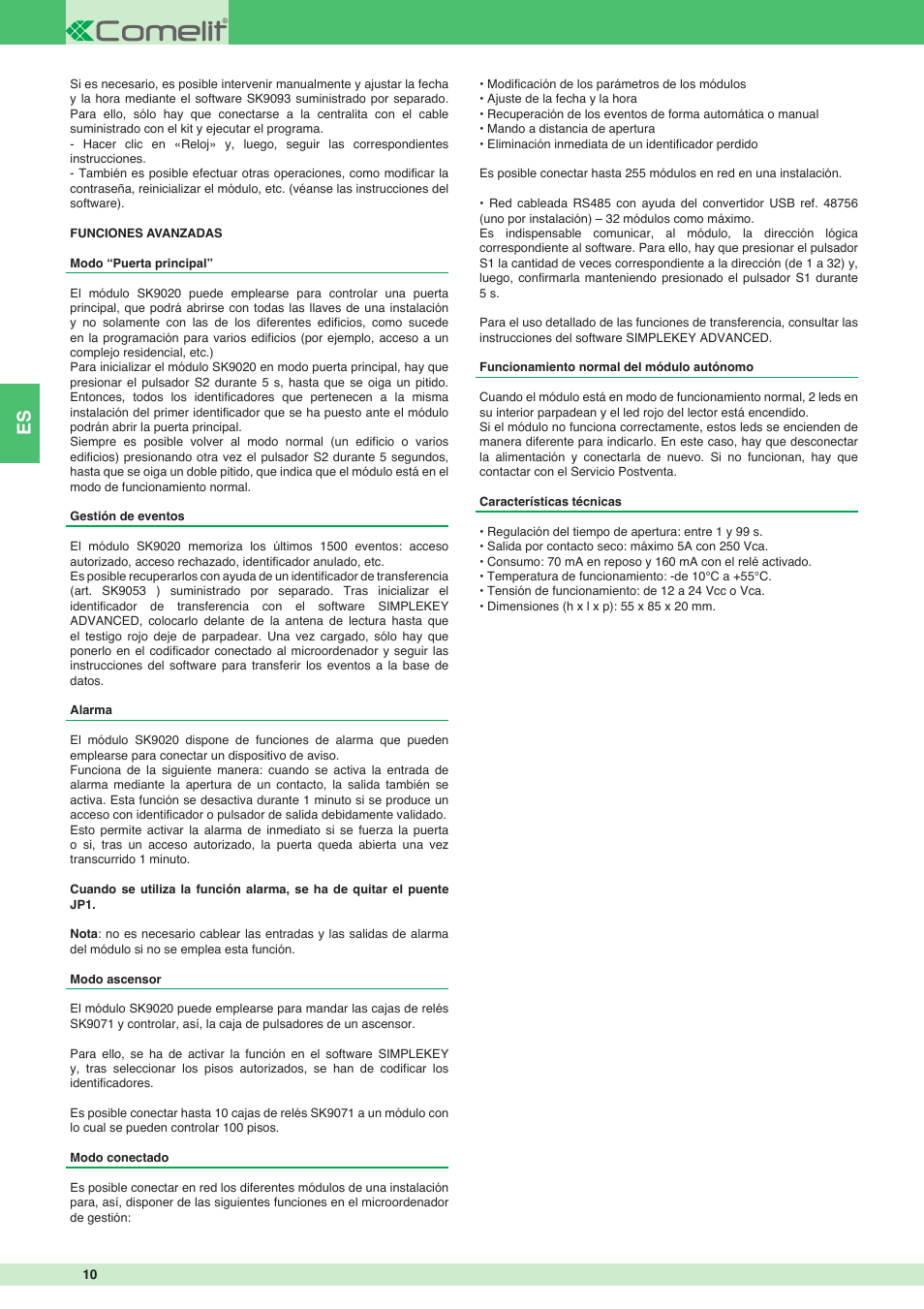 Comelit FT SK9020 User Manual | Page 10 / 16