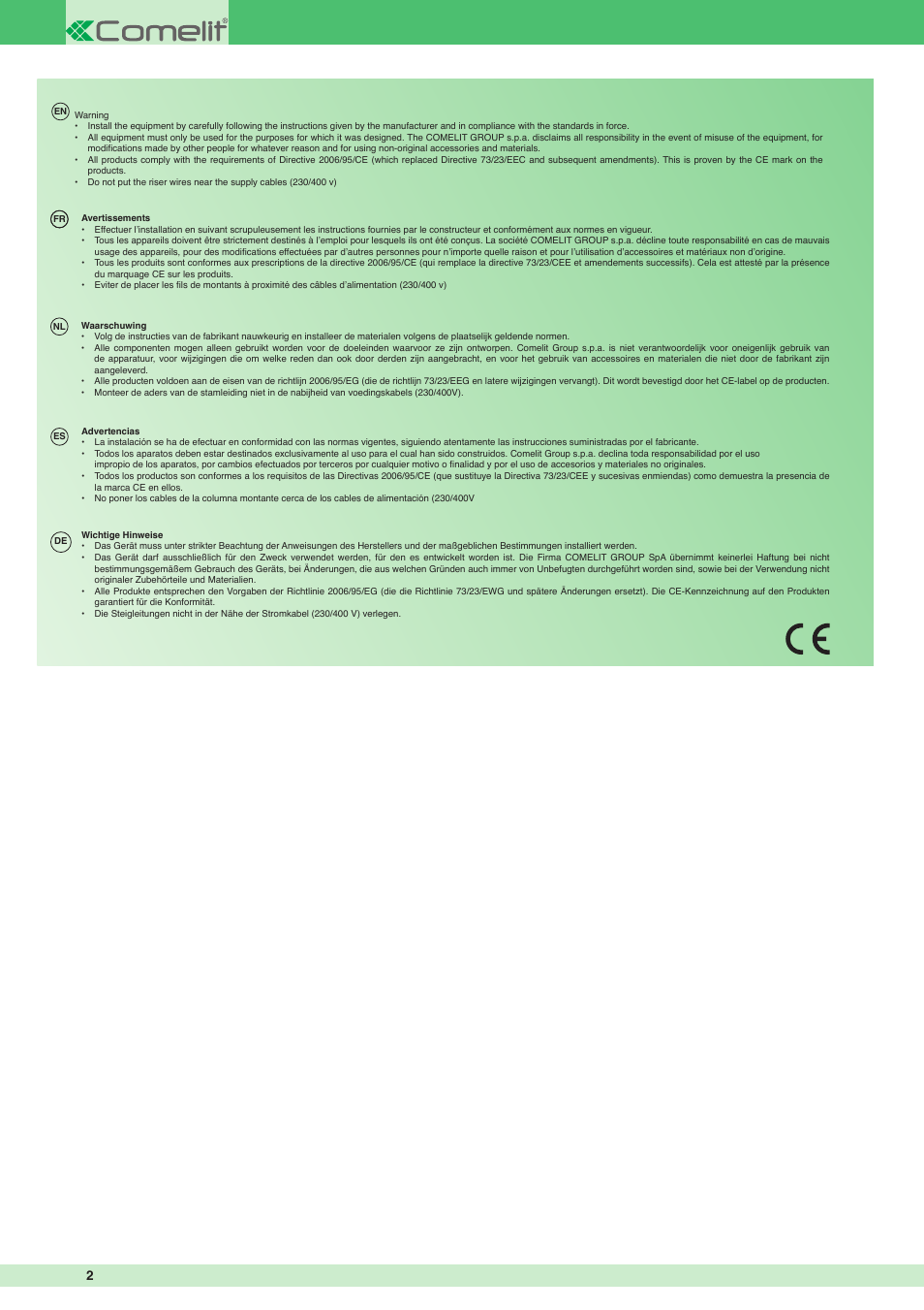 Comelit FT SK9020 User Manual | Page 2 / 16