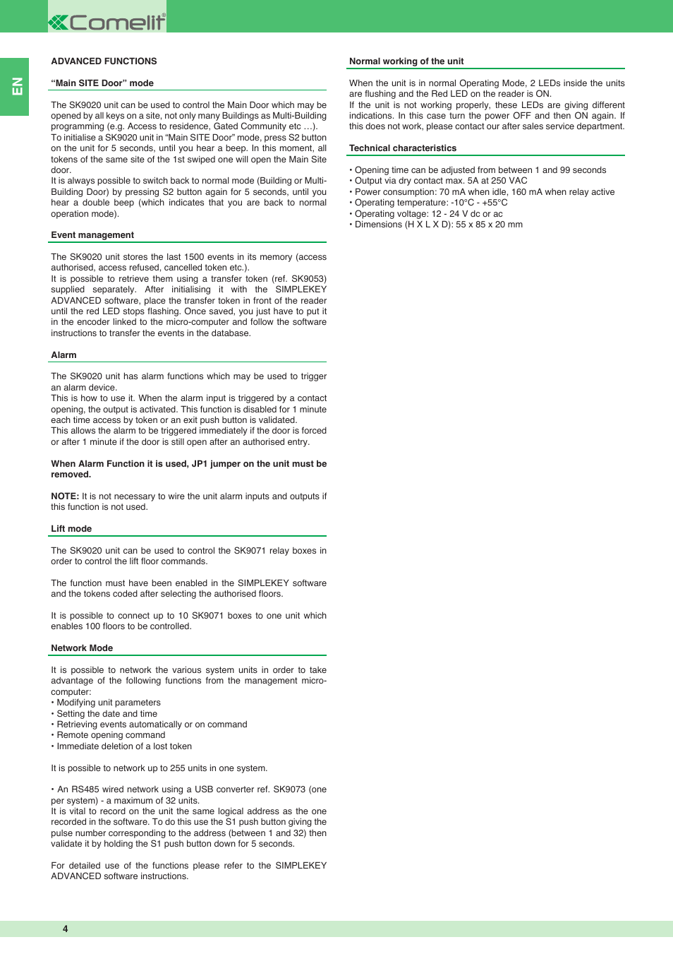 Comelit FT SK9020 User Manual | Page 4 / 16