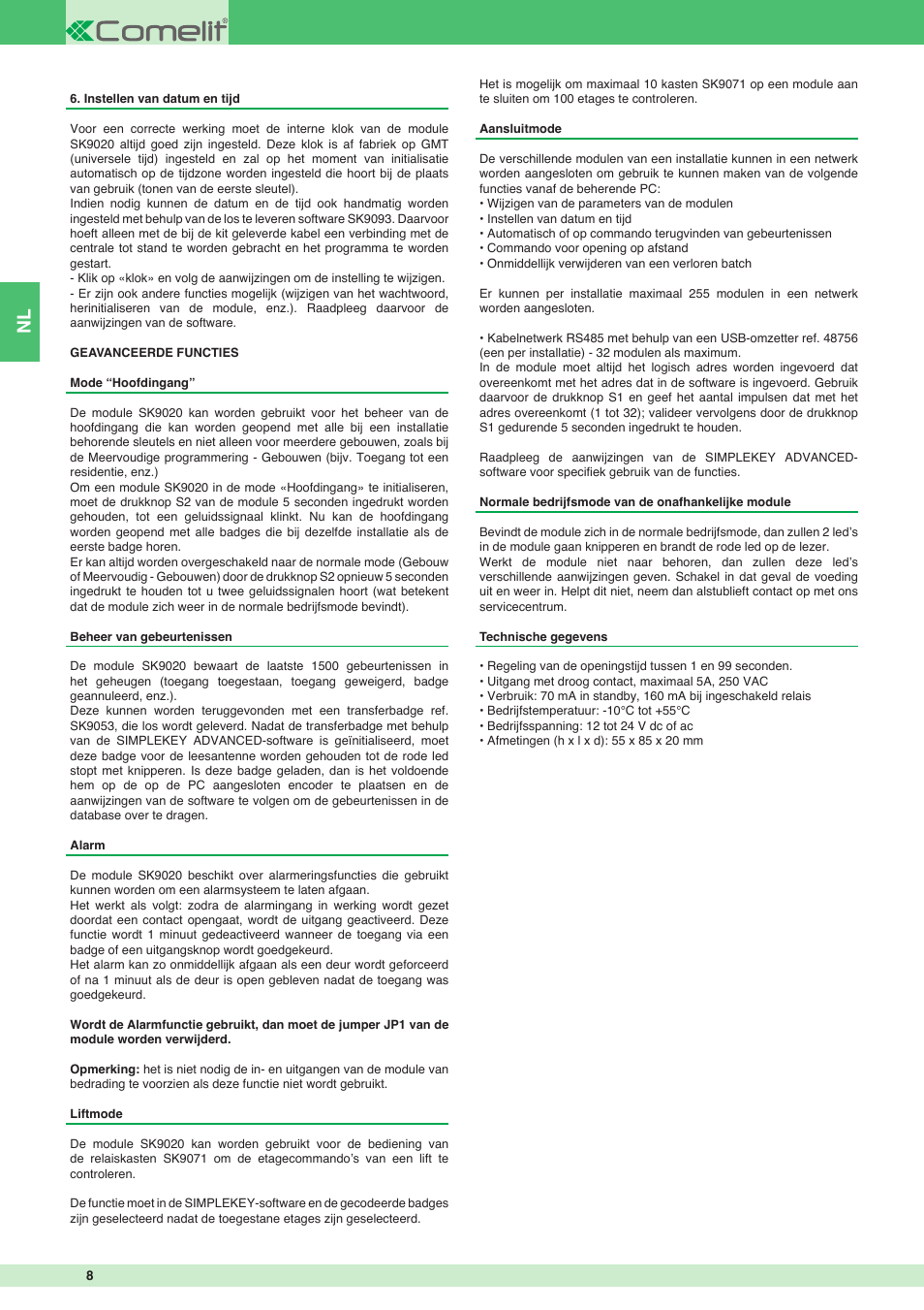 Comelit FT SK9020 User Manual | Page 8 / 16