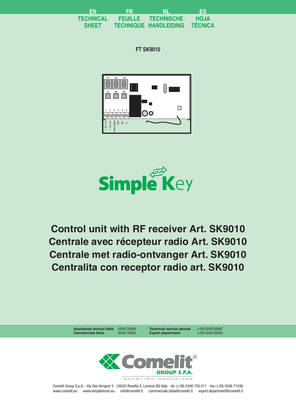 Comelit FT SK9010 User Manual | 8 pages