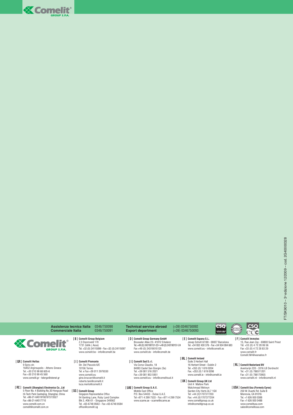 Comelit FT SK9010 User Manual | Page 8 / 8