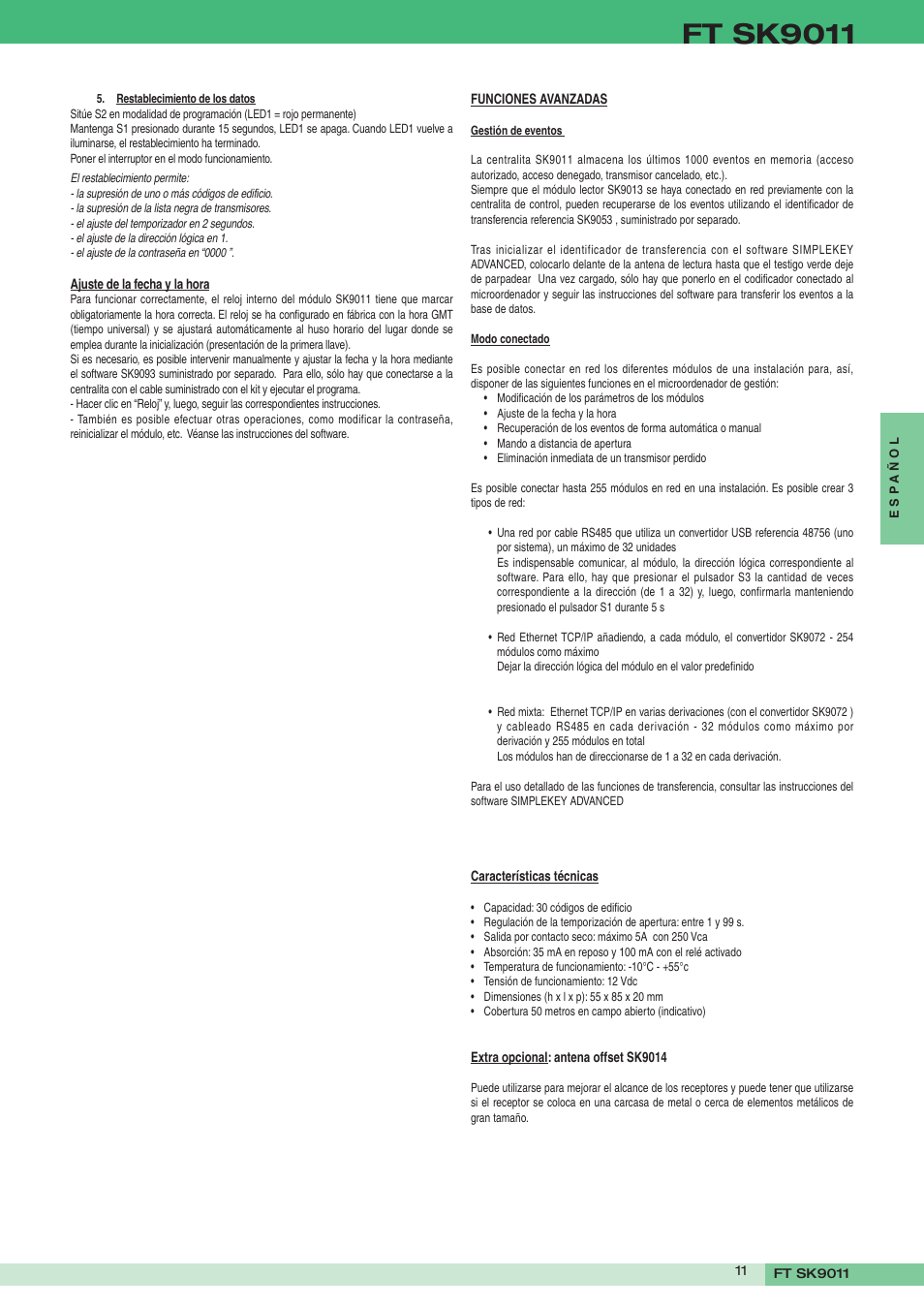 Ft sk9011 | Comelit FT SK9011 User Manual | Page 11 / 16