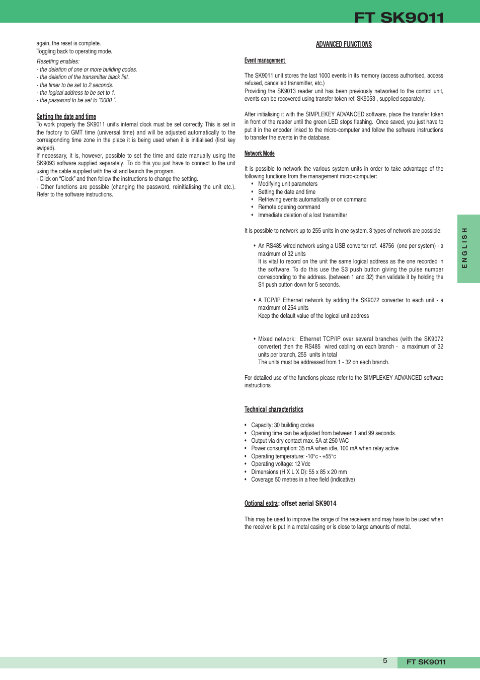 Ft sk9011 | Comelit FT SK9011 User Manual | Page 5 / 16