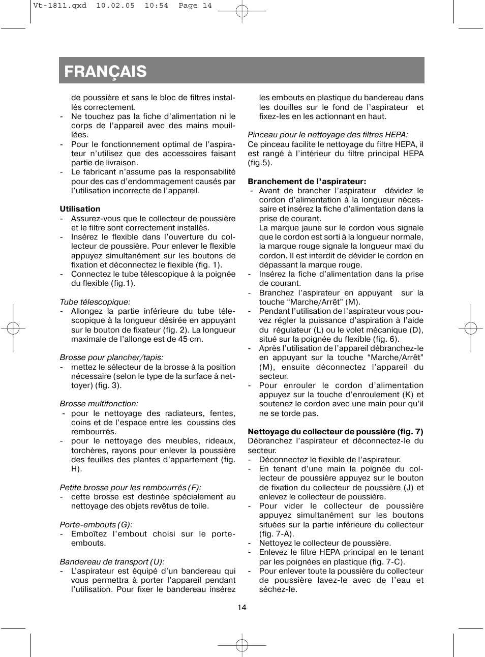 Français | Vitek VT-1811 User Manual | Page 14 / 44