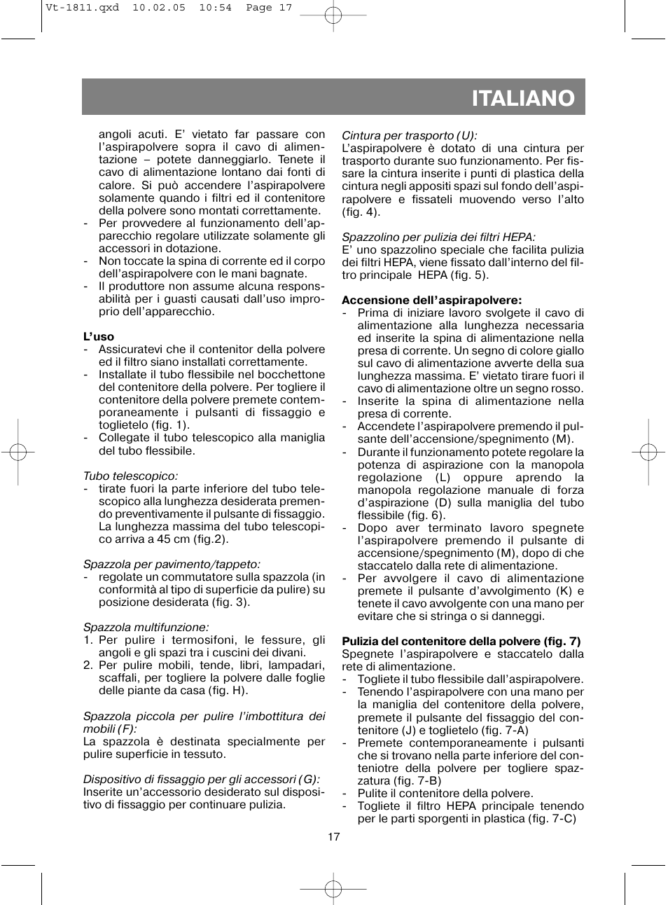 Italiano | Vitek VT-1811 User Manual | Page 17 / 44