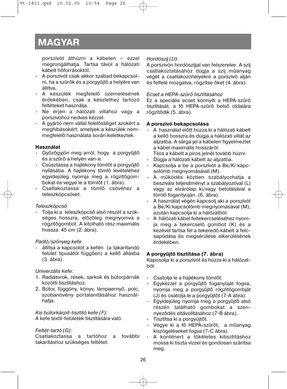 Magyar | Vitek VT-1811 User Manual | Page 26 / 44