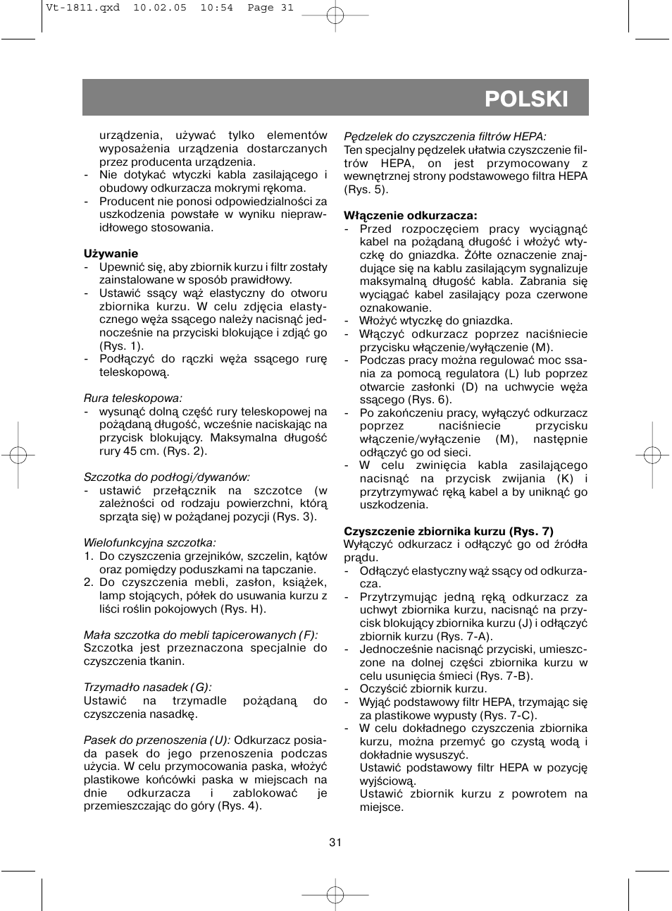 Polski | Vitek VT-1811 User Manual | Page 31 / 44