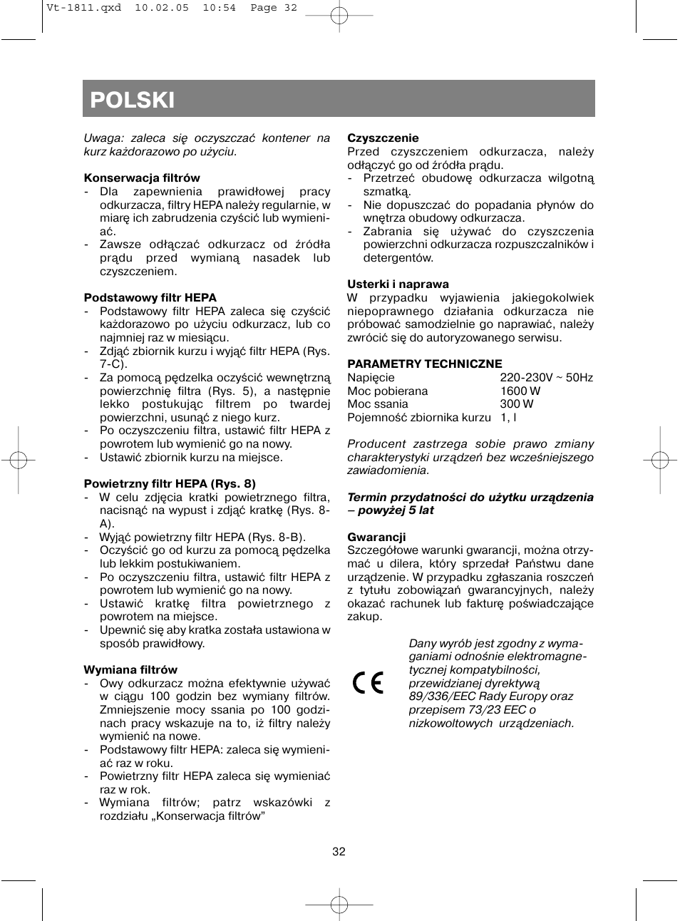 Polski | Vitek VT-1811 User Manual | Page 32 / 44