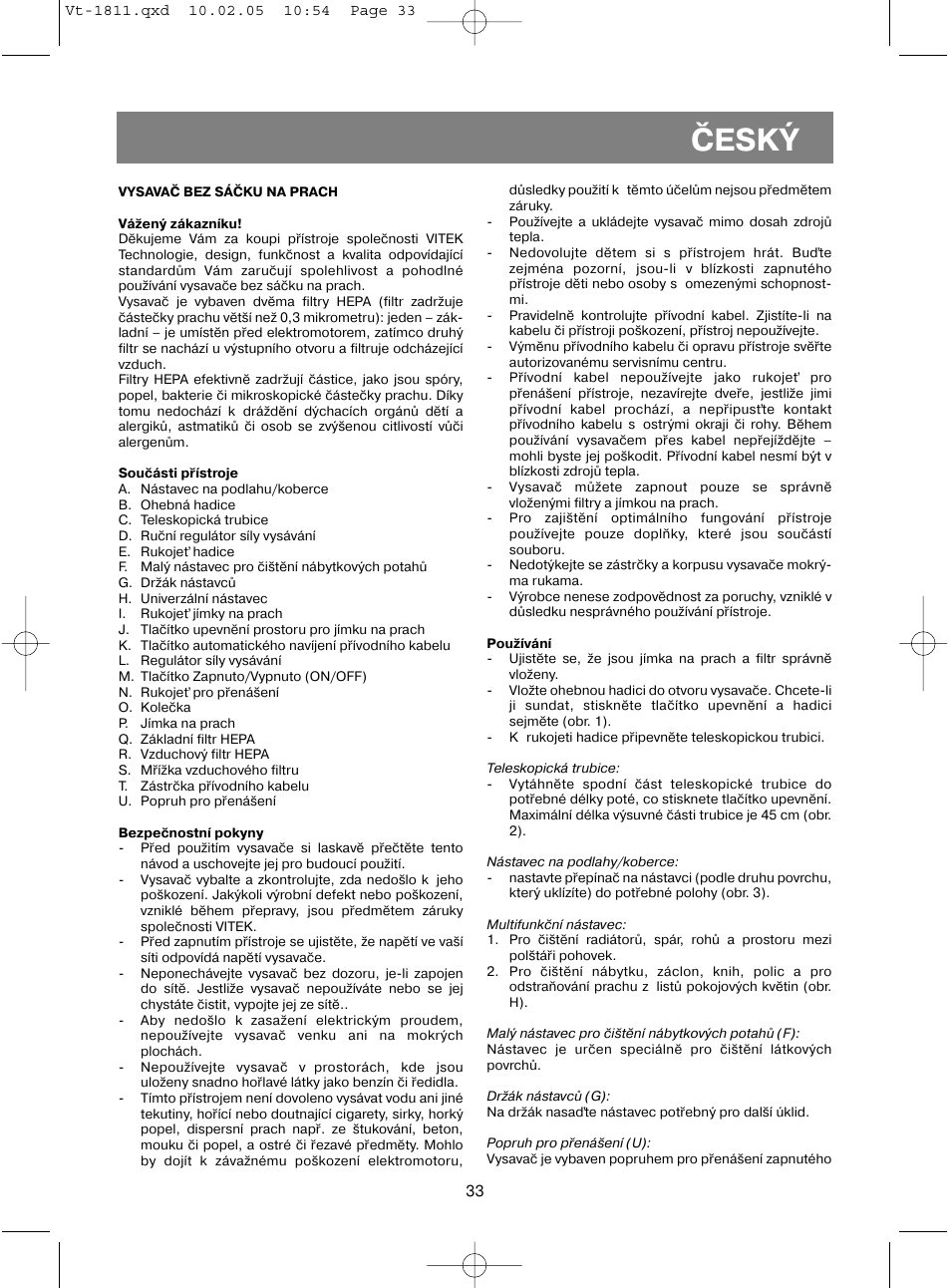 Èeský | Vitek VT-1811 User Manual | Page 33 / 44